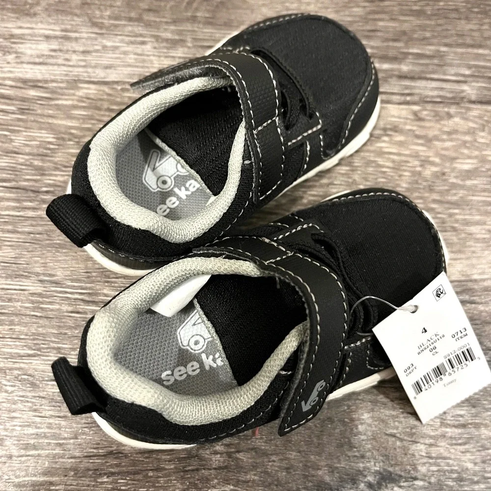 See Kai Run Basics Tenny Black Hook and Loop Sneakers Kids Size 4 NWT